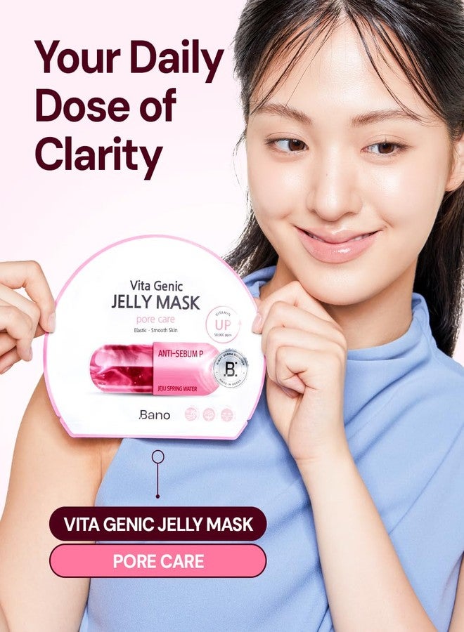 Bano Vita Genic Jelly Face Pore Care Mask 10EA – Hydrating Sheet Mask for Sensitive Skin, Korean Glass Skin Care with Spring Water, Vitamin C and Niacinamide, Sebum Control, Fragrance-Free - Image 2